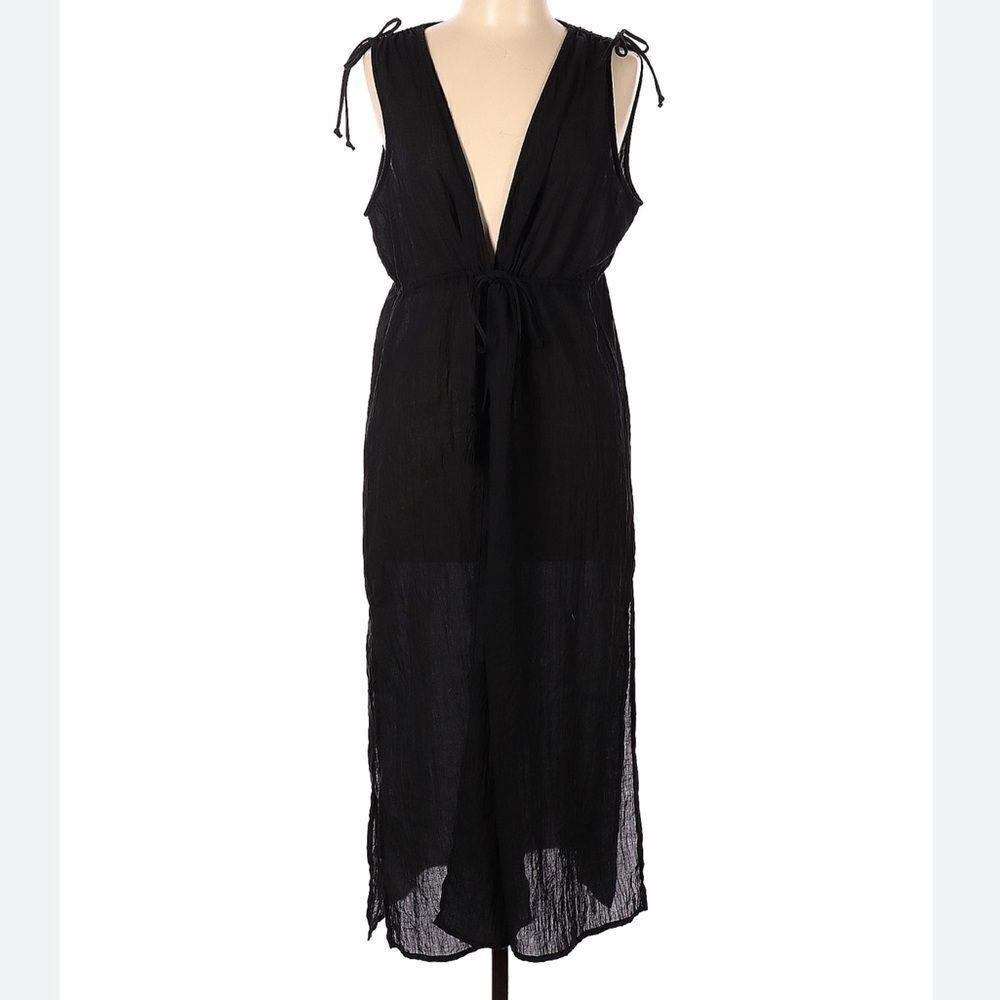 Kona Sol Tie Front Black Coverup Sz S/M